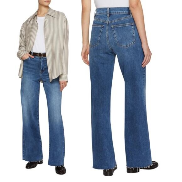 NWT Frame Le Slim Palazzo Frayed Hem Straight Leg Stretch Jeans Blue Size: 28 - Picture 1 of 8